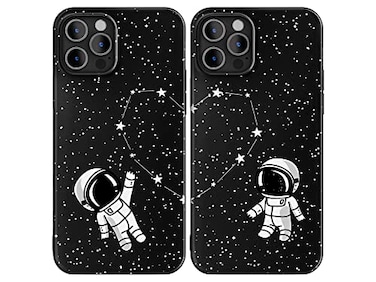 Cavka Matching Phone Case Compatible with iPhone 13 Pro Max 67 inch for Couples Best Friends Cover Cute Astronauts Outer Space Shockproof Anniversary for Him and Her Boyfriend Girlfriend Black