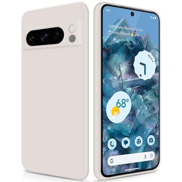 GiiYoon Silicone Case Compatible with Google Pixel 8 Pro Full Body Silky Soft Touch Phone Case with Camera Protection Shockproof Cover with Microfiber Lining Off White