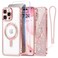 Meifigno Case Designed for iPhone 16 Pro Compatible with MagSafe 1X HD1X Privacy Screen Protectors Glitter CardWrist Strap Surround Lens Protection Designed for iPhone 16 Pro Case Rose Gold
