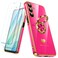 Nonional for Samsung Galaxy A16 5G Case with 2 Pack Screen Protector 360 Rotatable Ring Holder Luxury Hearts Pattern Plating Gold Edge Slim Soft Phone Cover Case for Galaxy A16 Hot Pink
