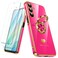 Nonional for Samsung Galaxy A16 5G Case with 2 Pack Screen Protector 360 Rotatable Ring Holder Luxury Hearts Pattern Plating Gold Edge Slim Soft Phone Cover Case for Galaxy A16 Hot Pink