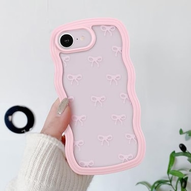 QLTYPRI Bow Case for iPhone 17e iPhone 16e Clear Cute Ribbon Bow Phone Case Curly Wavy Aesthetic Phone Case Slim Soft Transparent Shockproof Protective Cover for Women Girls Pink