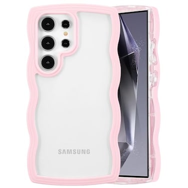 QLTYPRI Compatible with Samsung Galaxy S24 Ultra Case Cute Curly Wave Frame Clear Case for Girls Women Transparent Soft Silicone TPU Bumper Shockproof Protective Cover for Samsung S24 Ultra Pink
