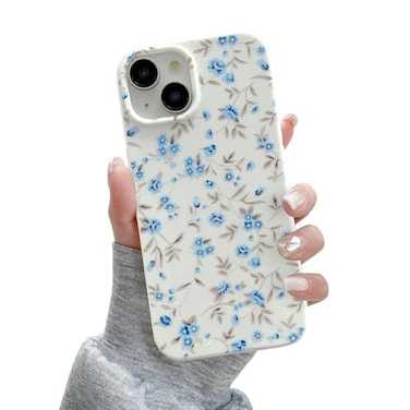 QLTYPRI for iPhone 14 Case Cute Pink Floral Flower Pattern Aesthetic Phone Case Raised Camera Protection Soft Slim TPU Shockproof Protective Phone Cover for Girls Women Blue