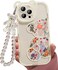 Shinymore Compatible with iPhone 13 Pro Max CaseCute Clear Flowers Bear Camera Protector with Lovely Strap Bracelet Chain Girls Women Cover