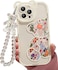 Shinymore Compatible with iPhone 13 Pro Max CaseCute Clear Flowers Bear Camera Protector with Lovely Strap Bracelet Chain Girls Women Cover