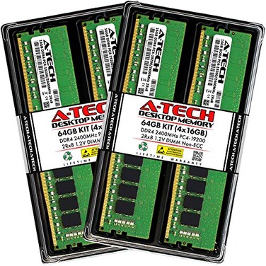 A-Tech ATech 64GB 4x16GB DDR4 2400 MHz UDIMM PC419200 PC42400T CL17 DIMM 2Rx8 NonECC Desktop RAM Memory Modules