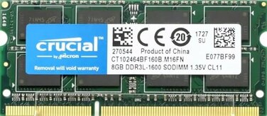 Micron Crucial RAM 8GB DDR3 1600 MHz CL11 Laptop Memory CT102464BF160B