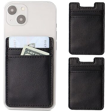 Fulgamo 2Pack Phone Card HolderLeather Phone Wallet Adhesive Stick On Credit Card Pocket for Back of Phone Case iPhone and AndroidBlack