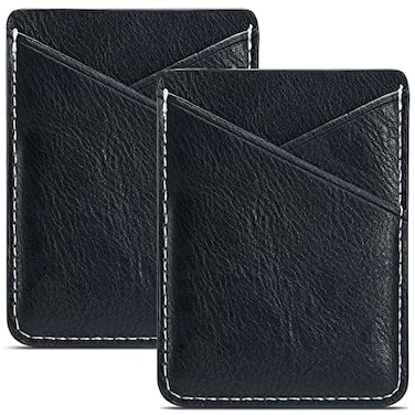 BIAJIYA Phone Card Holder PU Leather Sleeve Credit Card Holder Stick On Phone Case for iPhone Samsung Most Smartphones Black2pc