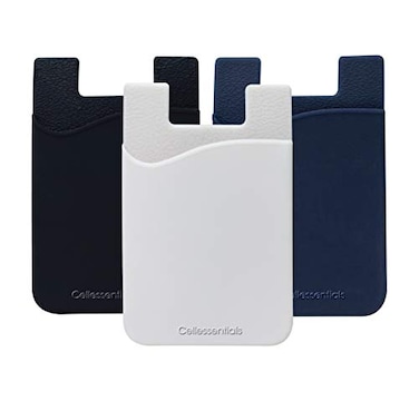 Cellessentials USA Merchant Redesigned Card Holder Silicone Stick on Cell Phone Wallet with Pocket for Credit Card ID Business Card iPhone Android Smartphones Black White Navy