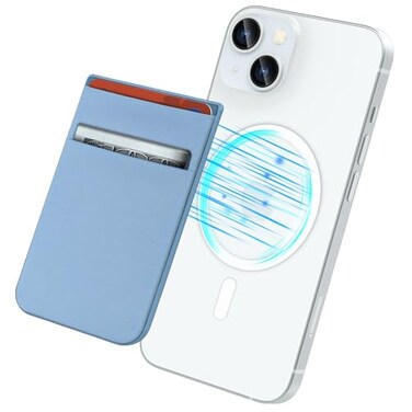 imluckies Magnetic Wallet for iPhone Magsafe Double Stretchy Fabric Pocket Wallet Magnet Credit ID Card Wallet Holder for iPhone 17 Pro Max 17 Pro 1716 1514 1312 Series Light Blue