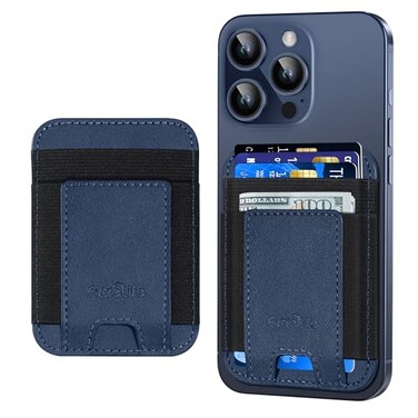 ExtreLife Phone Card Holder Leather Phone Wallet Stick On Stronger Adhesive Card Holder for Back of Phone Credit Card Holder for Phone Case iPhone Samsung Android RFID Blocking Fit 7 Cards Navy Blue