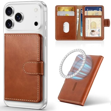 SHIELDON for MagSafe Wallet Genuine Leather Strong Magnetic Card Holder Slim RFID Blocking 6 Card Slots Compatible with iPhone 171615141312 Series Magnetic Case Men Women Retro Brown