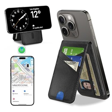 TopMade for MagSafe Wallet Works with Apple Find My Magnetic Wallet for iPhone 171615141312 Series for iPhone Wallet Stand with Finder Tracker 6 Card Holder RFID Blocking Black Carbon Fiber