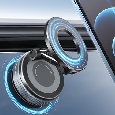 Galundge Vacuum Suction Magnetic Phone Holder 2025 Upgraded Foldable Retractable Suction Cup Car Phone Mount for Magsafe 360 Adjustable Magnetic Phone Stand for CarsGymsMirrorsSmooth Surface
