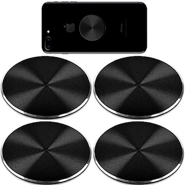 SALEX Metal Plates Replacement Set 4 Pack for Magnetic Car Mount Kit of 4 Black Round Discs Without Holes for Case Back Phone Magnets Strong 3M Adhesive Backing Circular Cell Phone Holder Stickers