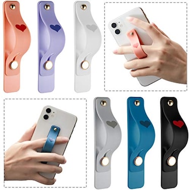 Weewooday 6 Pieces Phone Finger Grip Portable Telescopic Finger Strap Bracket Silicone Mobile Phone Ring Stand Grip Strap for Most MobileOrange Blue Purple Black White Gray