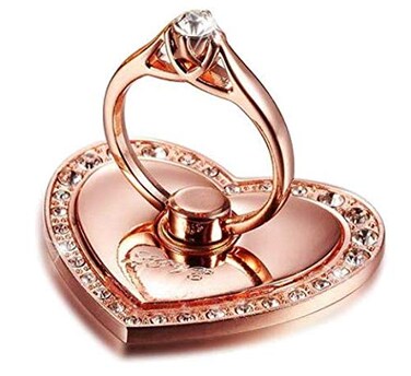 LLK SEVEN Cell Phone Ring Holder Grip Turns 360 Degrees 180 Degrees Adjustable to Fit Your Needs Helps Stabilize Phone for Selfies and Wall Hook 4 Colors Available Heart Design 62902 A Rose Gold