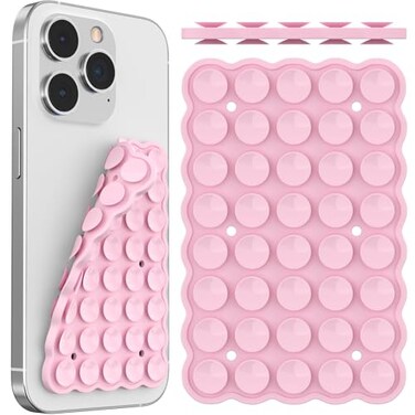 CHICMOSS DoubleSided Silicone Suction Cup Phone Mount Reusable Sticky Grip Phone Holder for iPhone Android HandsFree Phone Case Mount for TikTok Videos Selfies Content Creation Light Pink