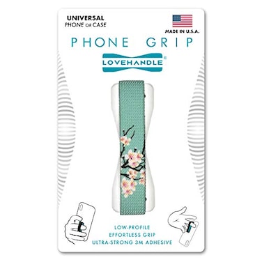LOVEHANDLE Universal Phone Grip for Smartphones Mini Tablets Phone Holder for Hand Wireless Charging Compatible Made in The USA Cherry Blossom