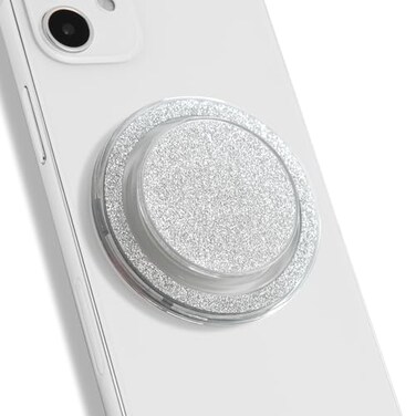 On The Grip Bling Bling Glitter Phone Grip Stand Elegant Magsafe Compatible Phone Holder for Secure Grip and HandsFree Viewing Silver