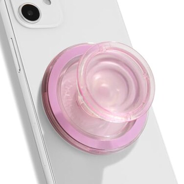 On The OnTheGrip Compatible with Magsafe Magnetic Authentic Translucent Color Design Collapsible Mobile Phone Grip Stand Holder for Smartphone Tablet Cell Phone Accessory Pink
