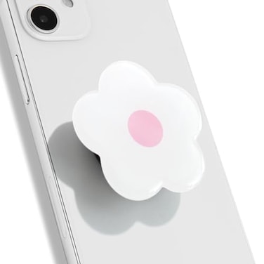 On The OnTheGrip Cute Solid Color Daisy Flower Design Collapsible Mobile Phone Grip Stand Holder for Smartphone Tablet Cell Phone Accessory White Pink
