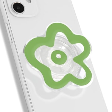 On The OnTheGrip Cute Transparent Daisy Flower Shape Design Mobile Phone Grip Multi Functional Collapsible Stand Holder for Smartphone Tablet Cell Phone Accessory Green