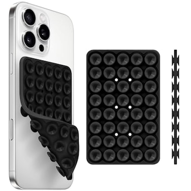 QxbBox Silicone Suction Cup Phone Case Mount Double Sided HandsFree Strong Grip Holder for Selfies and VideosSilicon Sticky Phone Grip with Higher Suction Power for Cell Phone Black