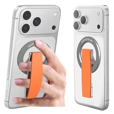 RESPECTED BRO RESPECTEDBROMagneticPhoneGripStand Magnetic Phone Ring Holder Kickstand with Silicone Finger Strap Compatibility for iPhone 171615141312 Android and More Orange