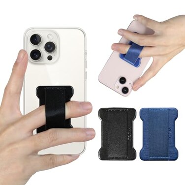 WUOJI Universal Phone Grip for Smartphones Phone Holder for Hand for Back of Phone Wireless Charging Compatible Black Blue 2Pack