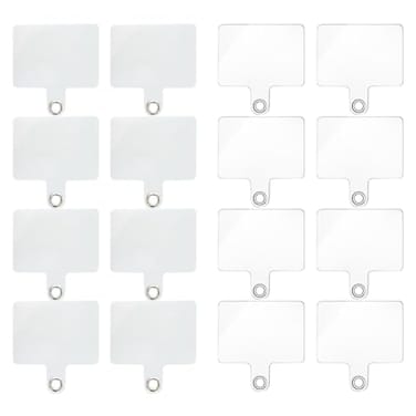 EYAKEG 16 Pack Cell Phone Lanyard Tether Tab with Metal Ring 2 ColorsWhiteTransparent Universal Replacement Attachment Cellphone Tether PVC Patches Sticker Pad for Wrist Phone Strap Neck Safety Tether
