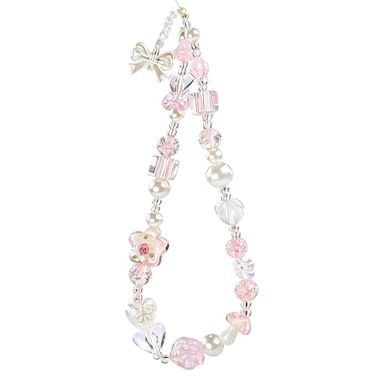 CasaPopz Beaded Camera Wrist Strap Cute Digital Camera Charm Lanyard Phone Wristlet Charms Phone Chain for Camera BowFlower