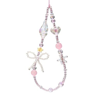 CasaPopz Beaded Camera Wrist Strap Cute Pearl Digital Camera Charm Lanyard Phone Wristlet Charms Beaded Camera Chain for Phone Bag Keychain Accessories Pink Conch
