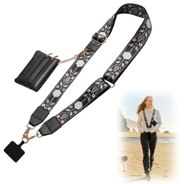 CUEDM Cell Phone Lanyard CrossbodyAdjustable Cell Phone Strap with Detachable Wristlet for HandsFree OccasionsClip and Go Strap for Phone with Wallet Crossbody