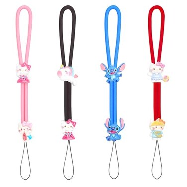 Ezelisy Phone Charm Wrist Strap 4Pcs Adjustable Nylon Wristlet Lanyards with Cute Cartoons for iPhone Cases Cameras Keychain