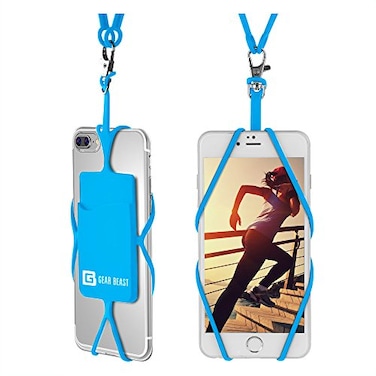 Gear Beast Cell Phone Lanyard Universal Neck Phone Holder wCard Pocket and Silicone Neck Strap Compatible with Most Smartphones Light Blue