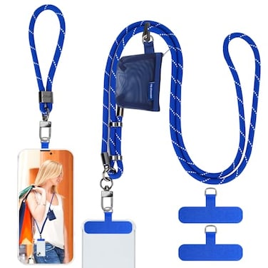 HOTEMIA Phone Lanyard and Wrist Straps Adjustable Cell Phone Lanyard Crossbody with Detachable Wallet 8mm Thick iPhone Lanyard for Around the Neck BlueWallet