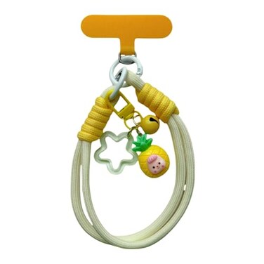 KEESOO Dopamine Vibes Universal Wrist Strap KoreanStyle Short Phone Lanyard with Cute Yellow Pineapple Charm 7mm Rope Trendy AntiTheft Tether for Girls Includes Pendant Nylon Phone Tab