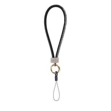 LUVI Phone Charm Chain Diamond Wrist strap Rhinestone Bling Glitter Lanyard String Bracelet Keychain Cute Fashion for Women Black