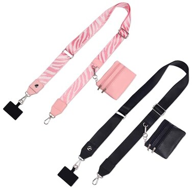 PUGPIU 2 Pack Clip and Go Strap for Phone with Wallet Crossbody Phone Strap Crossbody with Zippered Pouch Multifuctional Adjustable Cell Phone Lanyard for Going out