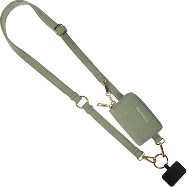 Save the Girls Clip and Go Brushed Vegan Phone Lanyard Sage Crossbody Phone Case with Pouch Adjustable and Removable Shoulder Strap and Wristlet Strap