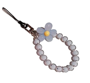 Seadiquiet Blue Mobile Strap Beaded Flower Bracelet Creative Hanging Rope Keychain Mobile Lanyard Beaded Flower AntiLost Case Lanyard Girl Womens Wrist Strap CharmsAccessories
