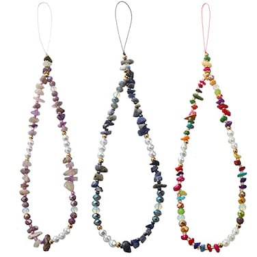 Taouzi Summer Phone Charms Beaded Phone Lanyard Wrist Strap Natural Energy Stone Keychain Charms Strap for Women 3Pcs