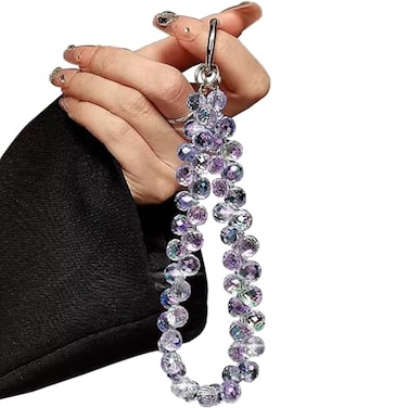 TENOC Beaded Phone Wrist Strap Cellphone Lanyard Chain Sparkling Wristlet Bracelet for Women Purple