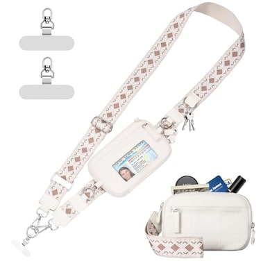 Tiostep Clip and Go Strap for Phone with Wallet Crossbody Phone Lanyard with AntiTheft Zipper Pouch Detachable Quilted Wrist Wallet with RFID and ID Window for Daily Travel