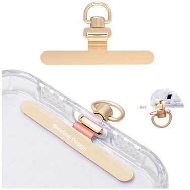 Turkalla Phone Tether Tab 360 Rotation Ultrathin 02mm Bending Design Universal Stainless Steel Phone Lanyard Tab Without AdhesiveMetal Phone Lanyard Replacement Patch for Cell Phone Gold