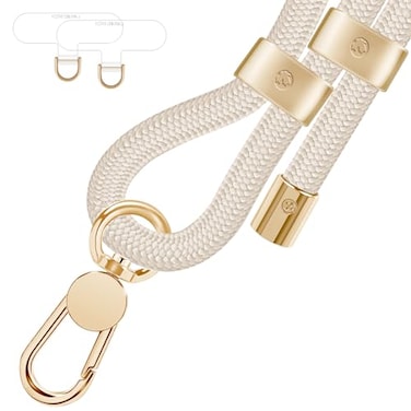 UKON Cell Phone LanyardCrossbody Lanyard and Wrist Strap Premium Metal Buckle Phone Charms with 2 X Strap Patch Beige