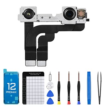 DGSCSMY for iPhone 12 Pro Max Front Camera Replacement Repair Kit 12MP 67 12promax Facing Lens Module Part Structured Light Receiver Transmitter Flex Cable Connector Fix Tools for A2342 A2410 A2411 A2